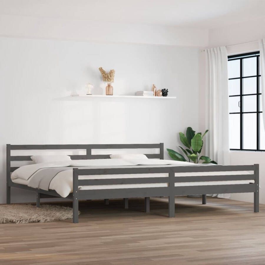The Living Store Bedframe massief hout grijs 180x200 cm 6FT Super King Bed