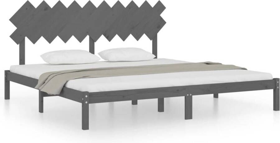 The Living Store Bedframe massief hout grijs 200x200 cm Bedframe Bedframes Bed Bedbodem Ledikant Bed Frame Massief Houten Bedframe Slaapmeubel Tweepersoonsbed Bedden Bedbodems