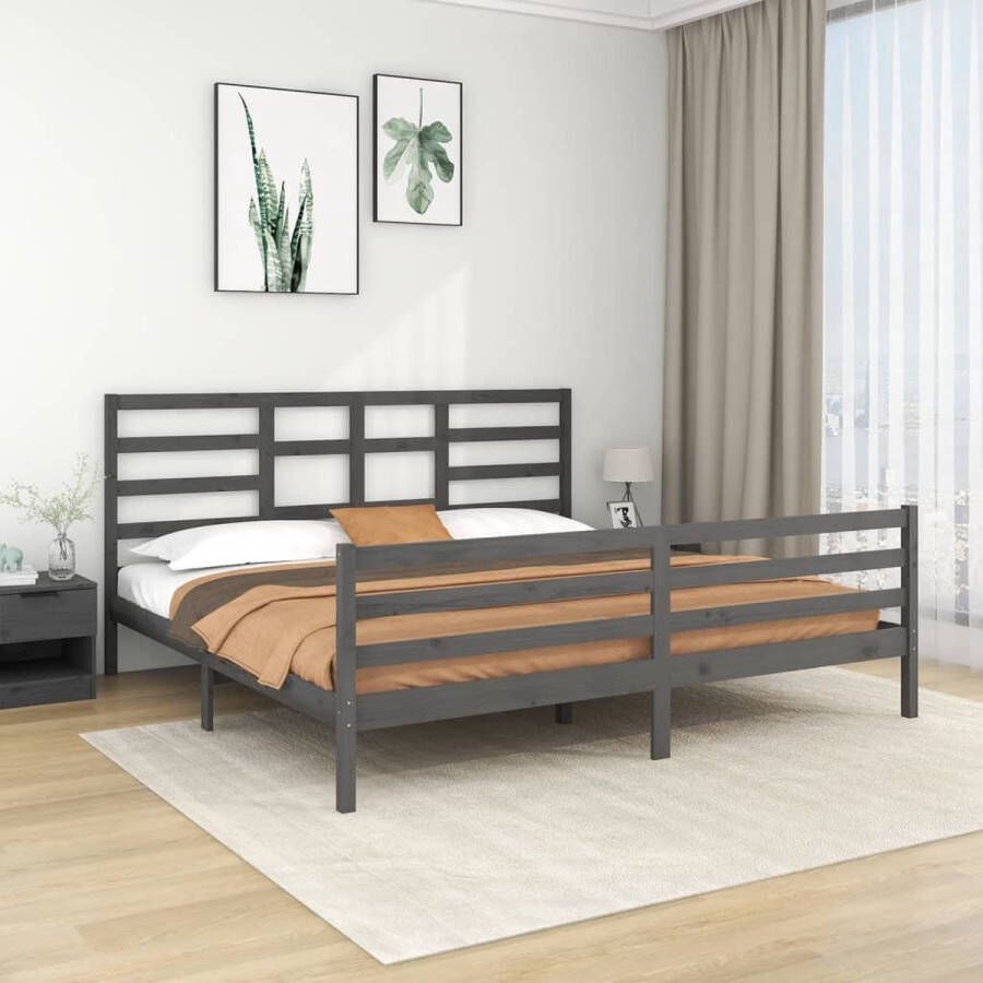 The Living Store Bedframe massief hout grijs 200x200 cm Bedframe Bedframes Bed Bedbodem Ledikant Bed Frame Massief Houten Bedframe Slaapmeubel Tweepersoonsbed Bedden Bedbodems