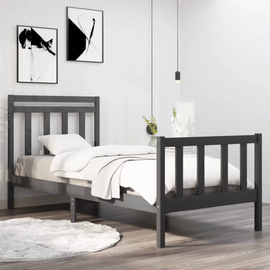 The Living Store Bedframe massief hout grijs 75x190 cm 2FT6 Small Single Bedframe Bedframes Eenpersoonsbed Bed Bedombouw Ledikant Houten Bedframe Eenpersoonsbedden Bedden Bedombouwen Ledikanten