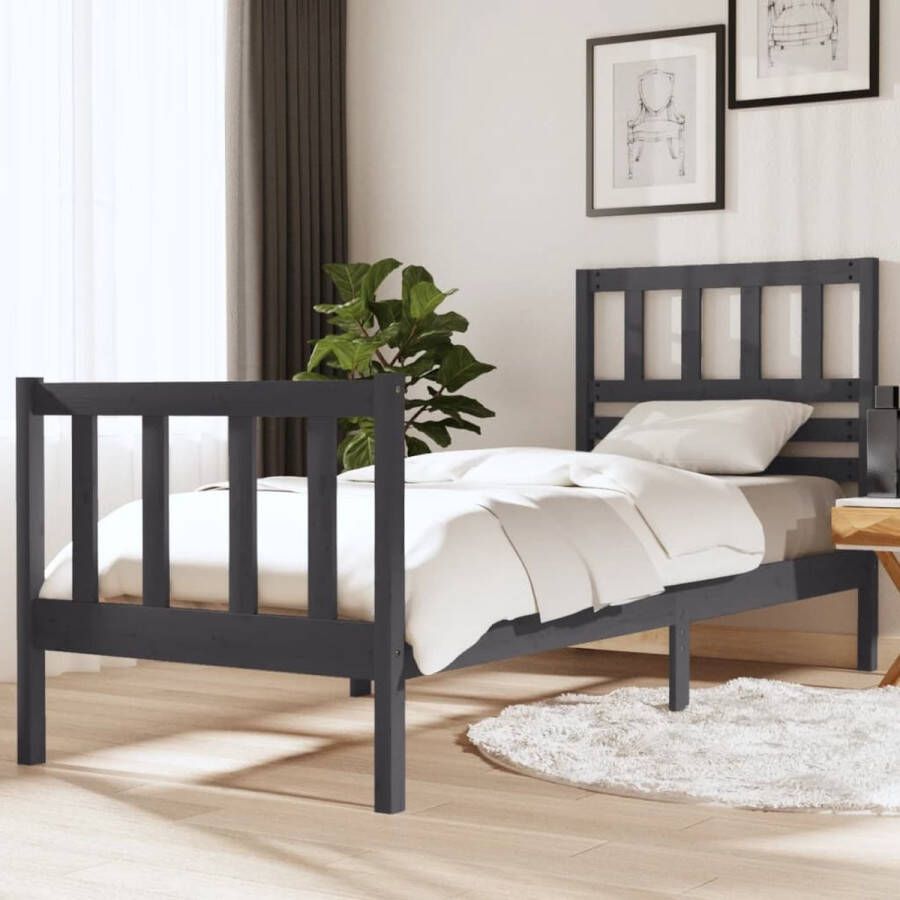 The Living Store Bedframe massief hout grijs 75x190 cm 2FT6 small single Bedframe Bedframes Eenpersoonsbed Bed Bedombouw Frame Bed Frame Ledikant Bedframe Met Hoofdeinde Eenpersoonsbedden Bedden