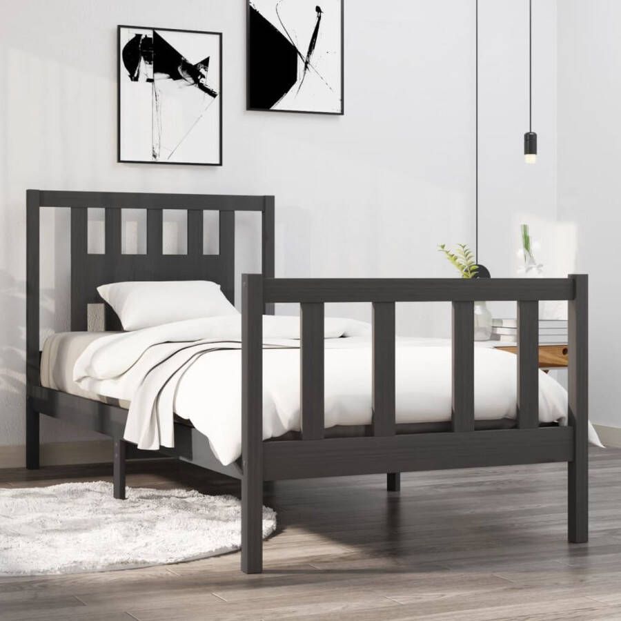 The Living Store Bedframe massief hout grijs 90x190 cm 3FT Single Bedframe Bedframes Eenpersoonsbed Bed Bedombouw Ledikant Houten Bedframe Eenpersoonsbedden Bedden Bedombouwen Ledikanten