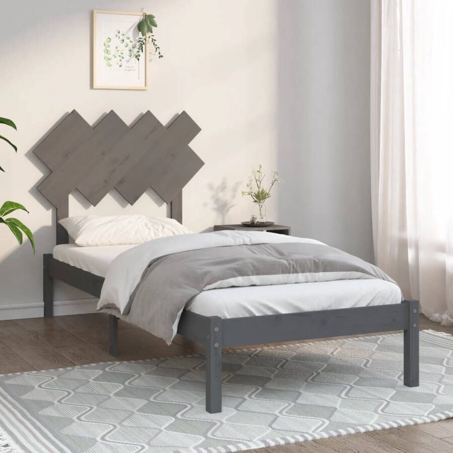 The Living Store Bedframe massief hout grijs 90x190 cm 3FT Single Bedframe Bedframes Bed Bedbodem Ledikant Bed Frame Massief Houten Bedframe Slaapmeubel Eenpersoonsbed Bedden Bedbodems