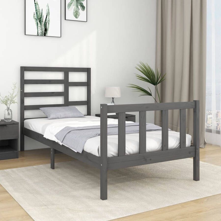 The Living Store Bedframe massief hout grijs 90x190 cm 3FT Single Bedframe Bedframes Bed Bedbodem Ledikant Bed Frame Massief Houten Bedframe Slaapmeubel Eenpersoonsbed Bedden Bedbodems