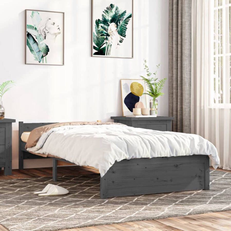 The Living Store Bedframe massief hout grijs 90x200 cm Bedframe Bedframes Bed Bedbodem Ledikant Bed Frame Massief Houten Bedframe Slaapmeubel Eenpersoonsbed Bedden Bedbodems