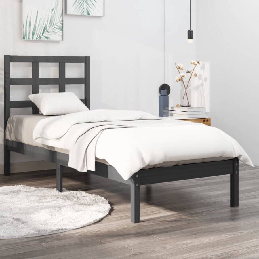 The Living Store Bedframe massief hout grijs 90x200 cm Bedframe Bedframes Eenpersoonsbed Bed Bedombouw Ledikant Houten Bedframe Eenpersoonsbedden Bedden Bedombouwen Ledikanten - Foto 1