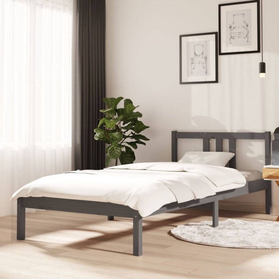 The Living Store Bedframe massief hout grijs 90x200 cm Bedframe Bedframes Bed Bedbodem Ledikant Bed Frame Massief Houten Bedframe Slaapmeubel Eenpersoonsbed Bedden Bedbodems