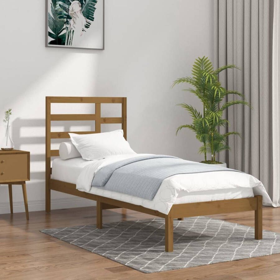 The Living Store Houten Bedframe Modern Living Bed Afmeting- 205.5 x 106 x 104 cm Hoogwaardig massief grenenhout Houten Bedframe Modern Design Enkelbed Massief Grenenhout Stabiele Constructie