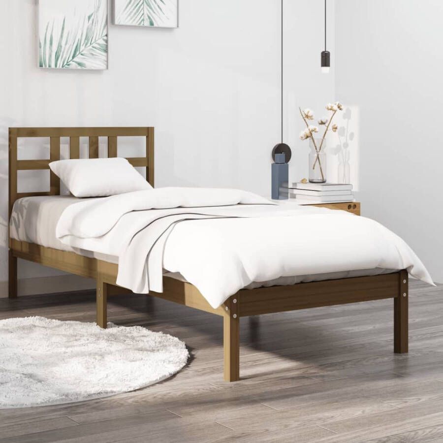 The Living Store Bedframe massief hout honingbruin 100x200 cm Bedframe Bedframes Eenpersoonsbed Bed Bedombouw Ledikant Houten Bedframe Eenpersoonsbedden Bedden Bedombouwen Ledikanten