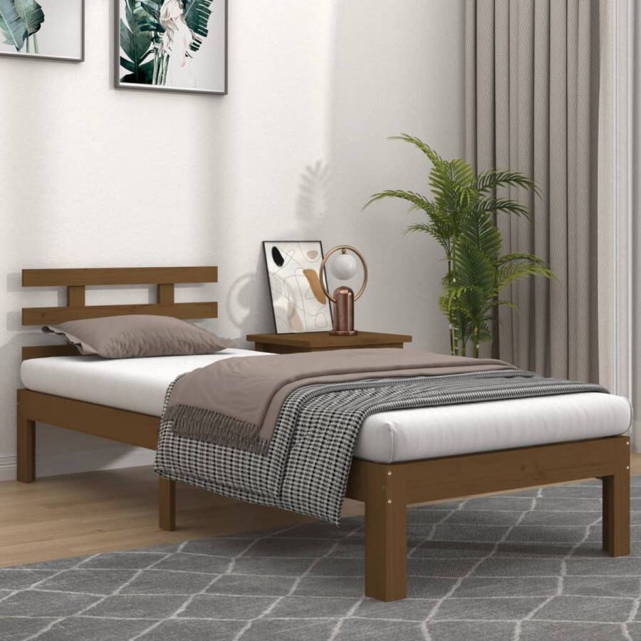 The Living Store Houten Bedframe Modern Eenpersoonsbed Afmeting- 205.5 x 103.5 x 69.5 cm Ken- Hoogwaardig massief grenenhout Houten Bedframe Modern Bed Eenpersoonsbed Massief Grenenhout Stapelbare Bedbodems