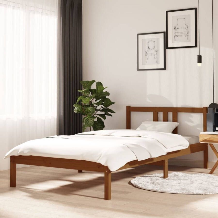 The Living Store Bedframe massief hout honingbruin 100x200 cm Bedframe Bedframes Bed Bedbodem Ledikant Bed Frame Massief Houten Bedframe Slaapmeubel Eenpersoonsbed Bedden Bedbodems