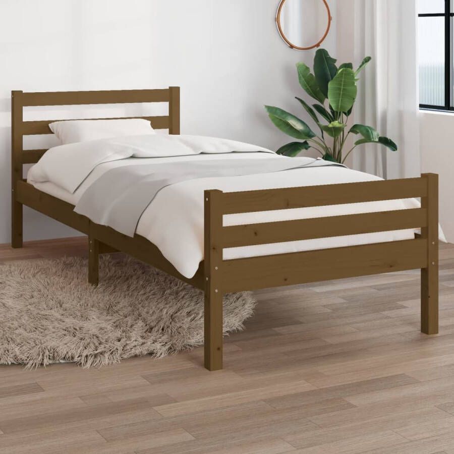 The Living Store Bedframe massief hout honingbruin 100x200 cm Bedframe Bedframes Bed Bedbodem Ledikant Bed Frame Massief Houten Bedframe Slaapmeubel Eenpersoonsbed Bedden Bedbodems