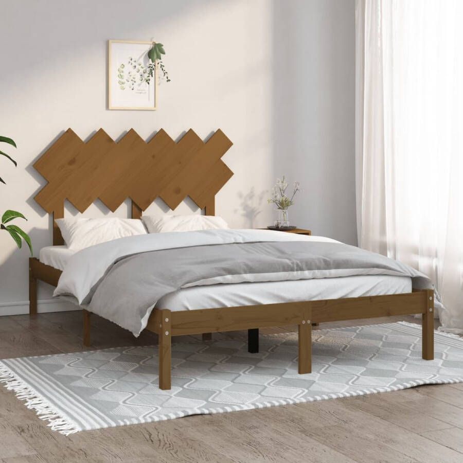 The Living Store Bedframe massief hout honingbruin 120x190 cm 4FT Small Double Bedframe Bedframes Bed Bedbodem Ledikant Bed Frame Massief Houten Bedframe Slaapmeubel Tweepersoonsbed Bedden Bedbodems