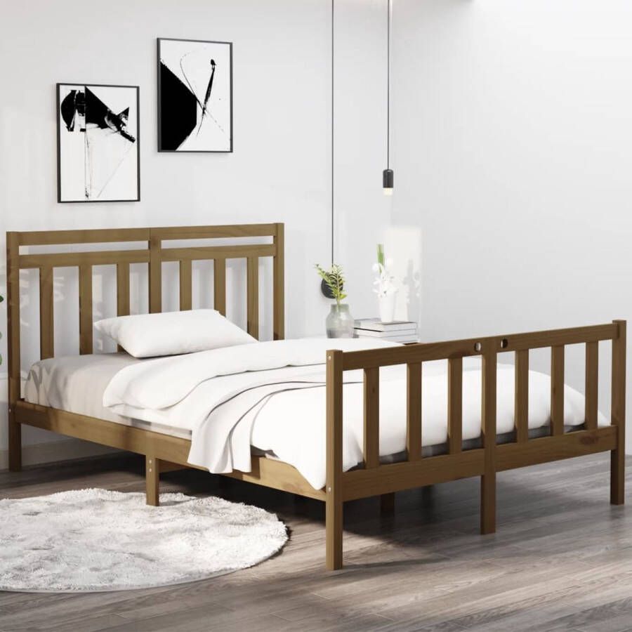 The Living Store Bedframe massief hout honingbruin 120x190 cm 4FT Small Double Bed