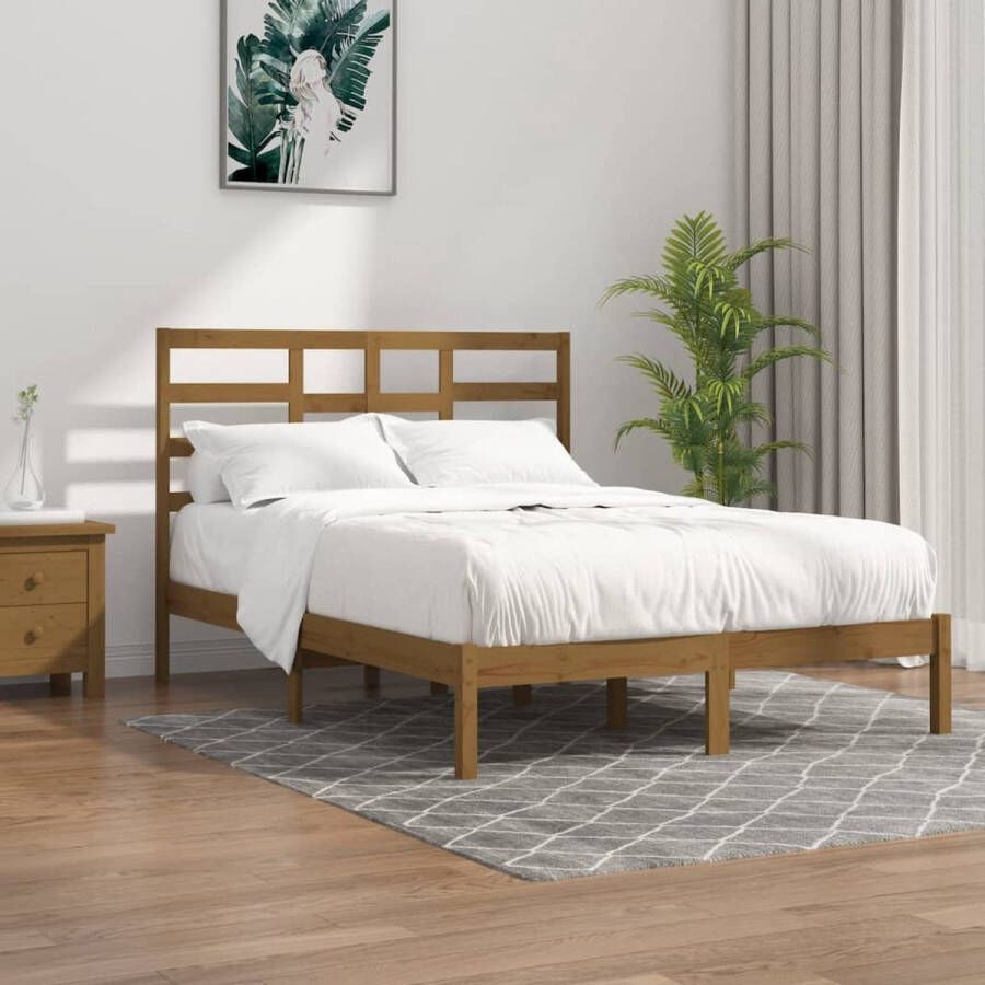 The Living Store Houten Bedframe Modern Bed Afmeting- 205.5 x 126 x 104 cm Ken- Hoogwaardig massief grenen Houten Bedframe Modern Bed Massief Grenenhout Bed 120x200 Tweepersoons Bed