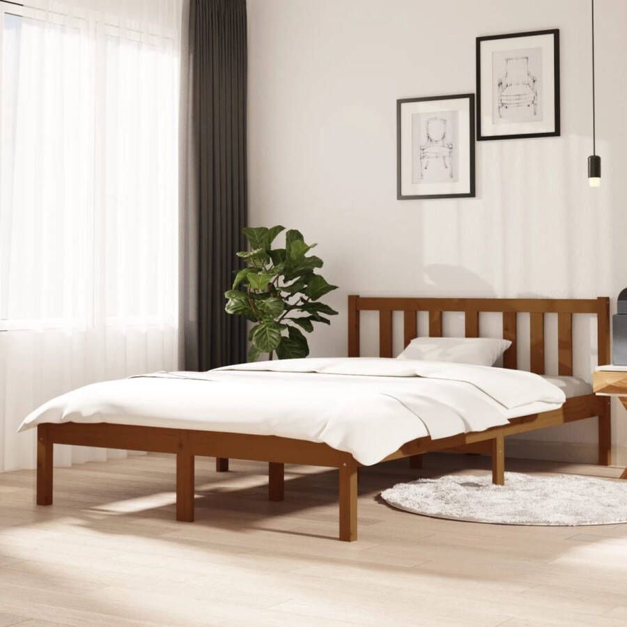 The Living Store Houten Bedframe 205.5 x 125.5 x 69.5 cm Honingbruin Massief grenenhout Multiplex lattenbodem Houten Bedframe Massief Grenenhout Bed Honigbruin Bed Tweepersoons Bed Kopen
