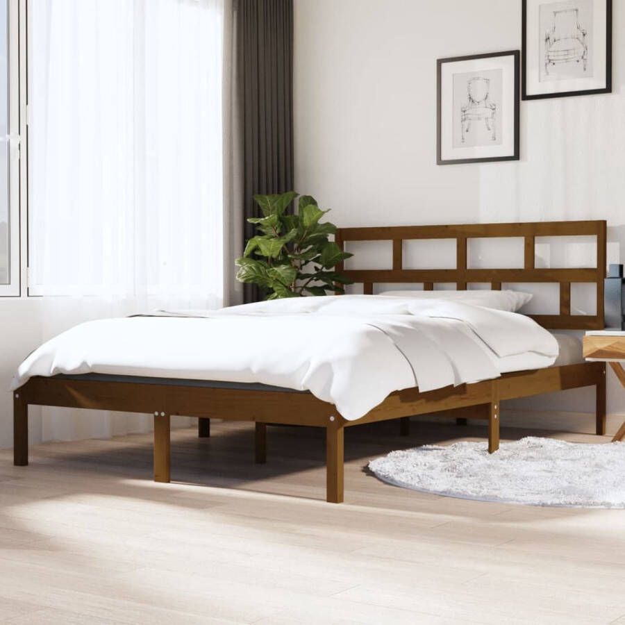 The Living Store Bedframe massief hout honingbruin 135x190 cm 4FT6 Double Bedframe Bedframes Bed Bedbodem Ledikant Bed Frame Massief Houten Bedframe Slaapmeubel Tweepersoonsbed Bedden Bedbodems - Foto 2