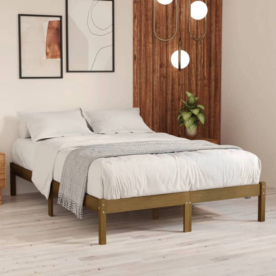 The Living Store Bedframe massief hout honingbruin 135x190 cm 4FT6 Double Bed