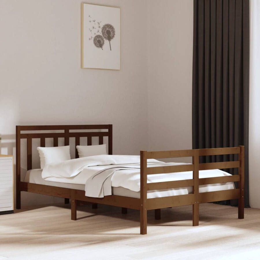 The Living Store Bedframe massief hout honingbruin 135x190 cm 4FT6 Double Bedframe Bedframes Tweepersoonsbed Bed Bedombouw Dubbel Bed Frame Bed Frame Ledikant Houten Bedframe Tweepersoonsbedden - Foto 2