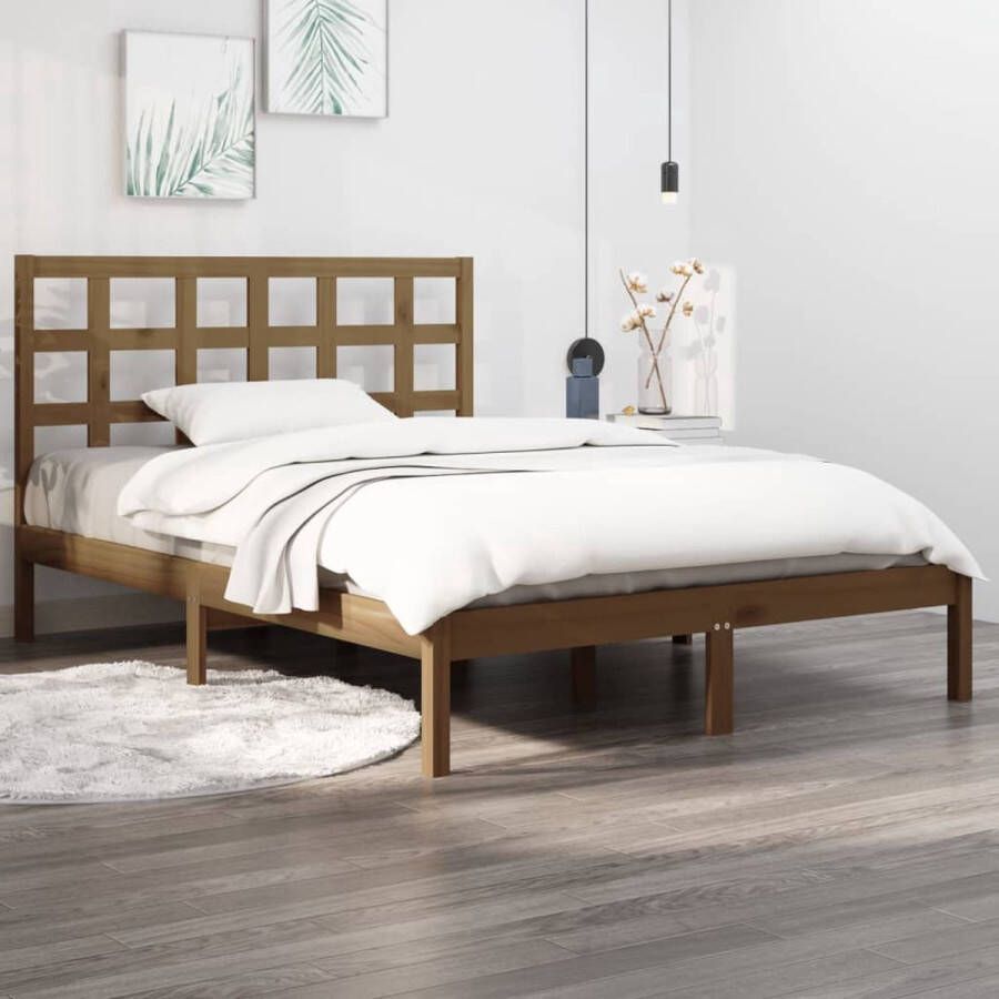 The Living Store Bedframe massief hout honingbruin 140x190 cm Bedframe Bedframes Tweepersoonsbed Bed Bedombouw Dubbel Bed Frame Bed Frame Ledikant Houten Bedframe Tweepersoonsbedden