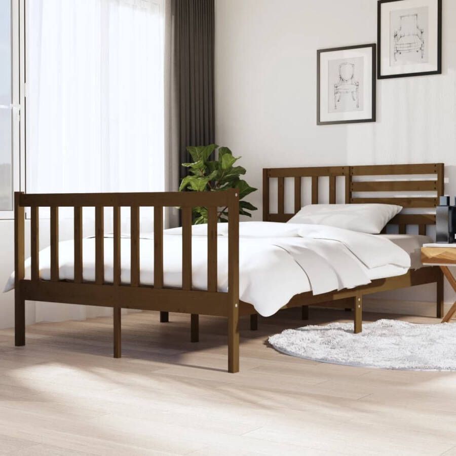 The Living Store Bedframe massief hout honingbruin 140x190 cm Bedframe Bedframes Tweepersoonsbed Bed Bedombouw Dubbel Bed Frame Bed Frame Ledikant Houten Bedframe Tweepersoonsbedden