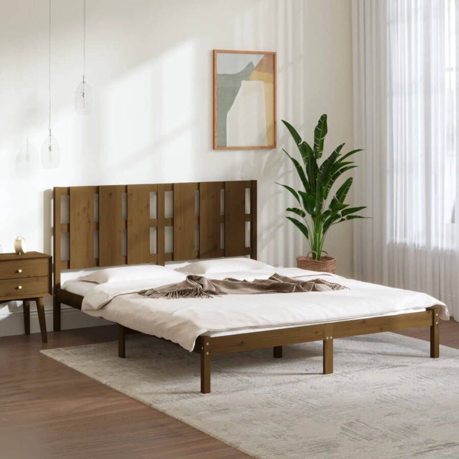 The Living Store Bedframe massief hout honingbruin 150x200 cm 5FT King Size Bedframe Bedframes Tweepersoonsbed Bed Bedombouw Dubbel Bed Frame Bed Frame Ledikant Bedframe Met Hoofdeinde Tweepersoonsbedden - Foto 3