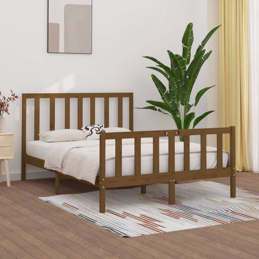 The Living Store Bedframe massief hout honingbruin 160x200 cm Bedframe Bedframes Tweepersoonsbed Bed Bedombouw Dubbel Bed Frame Bed Frame Ledikant Bedframe Met Hoofdeinde Tweepersoonsbedden - Foto 2
