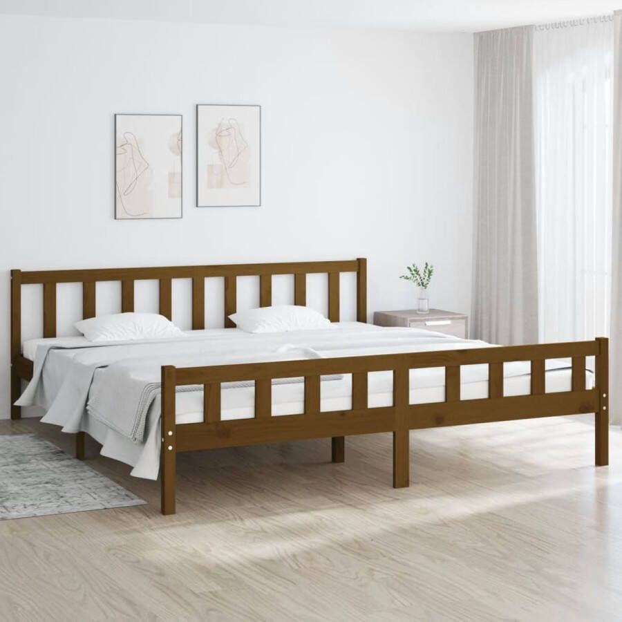 The Living Store Bedframe massief hout honingbruin 180x200 cm 6FT Super King Bedframe Bedframes Tweepersoonsbed Bed Bedombouw Dubbel Bed Frame Bed Frame Ledikant Houten Bedframe Tweepersoonsbedden