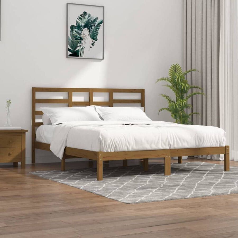 The Living Store Bedframe massief hout honingbruin 200x200 cm Bedframe Bedframes Bed Bedbodem Ledikant Bed Frame Massief Houten Bedframe Slaapmeubel Tweepersoonsbed Bedden Bedbodems