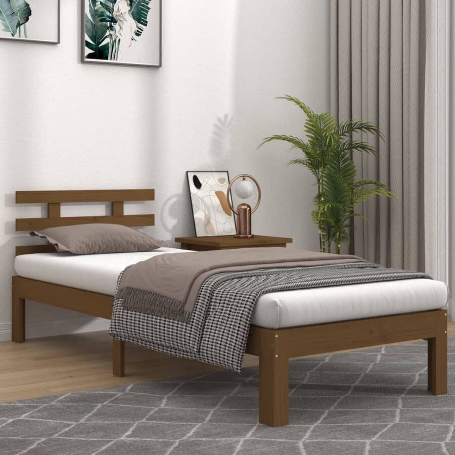 The Living Store Bedframe massief hout honingbruin 75x190 cm 2FT6 Small Single Bedframe Bedframes Bed Bedbodem Ledikant Bed Frame Massief Houten Bedframe Slaapmeubel Eenpersoonsbed Bedden Bedbodems