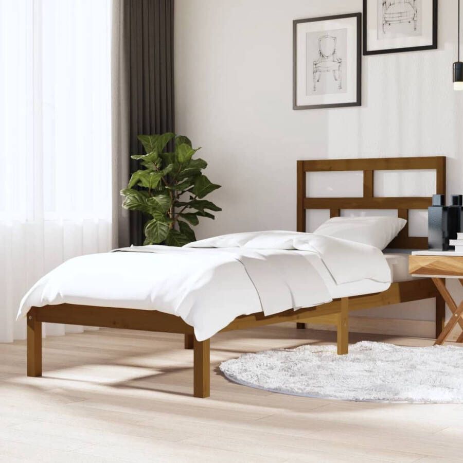 The Living Store Bedframe massief hout honingbruin 75x190 cm 2FT6 Small Single Bedframe Bedframes Bed Bedbodem Ledikant Bed Frame Massief Houten Bedframe Slaapmeubel Eenpersoonsbed Bedden Bedbodems