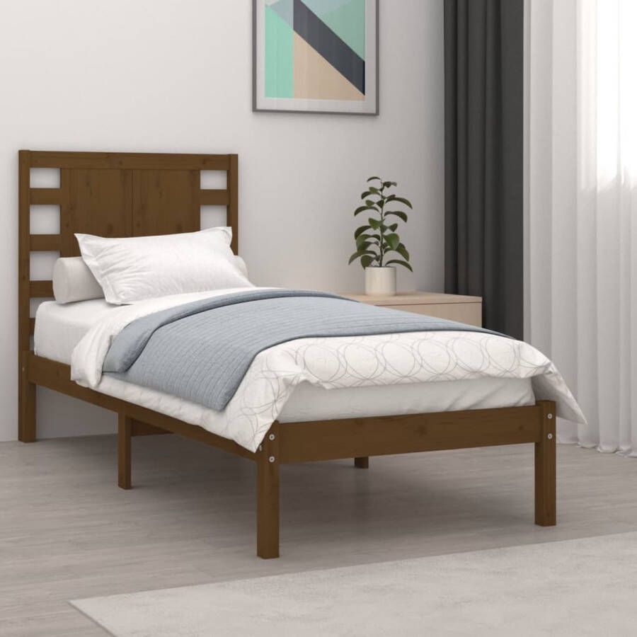 The Living Store Bedframe massief hout honingbruin 75x190 cm 2FT6 Small Single Bedframe Bedframes Eenpersoonsbed Bed Bedombouw Ledikant Houten Bedframe Eenpersoonsbedden Bedden Bedombouwen Ledikanten