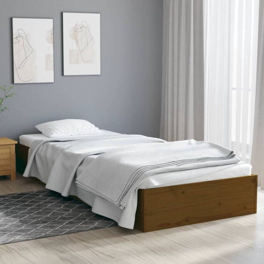 The Living Store Bedframe massief hout honingbruin 75x190 cm 2FT6 Small Single Bedframe Bedframes Bed Bedbodem Ledikant Bed Frame Massief Houten Bedframe Slaapmeubel Eenpersoonsbed Bedden Bedbodems