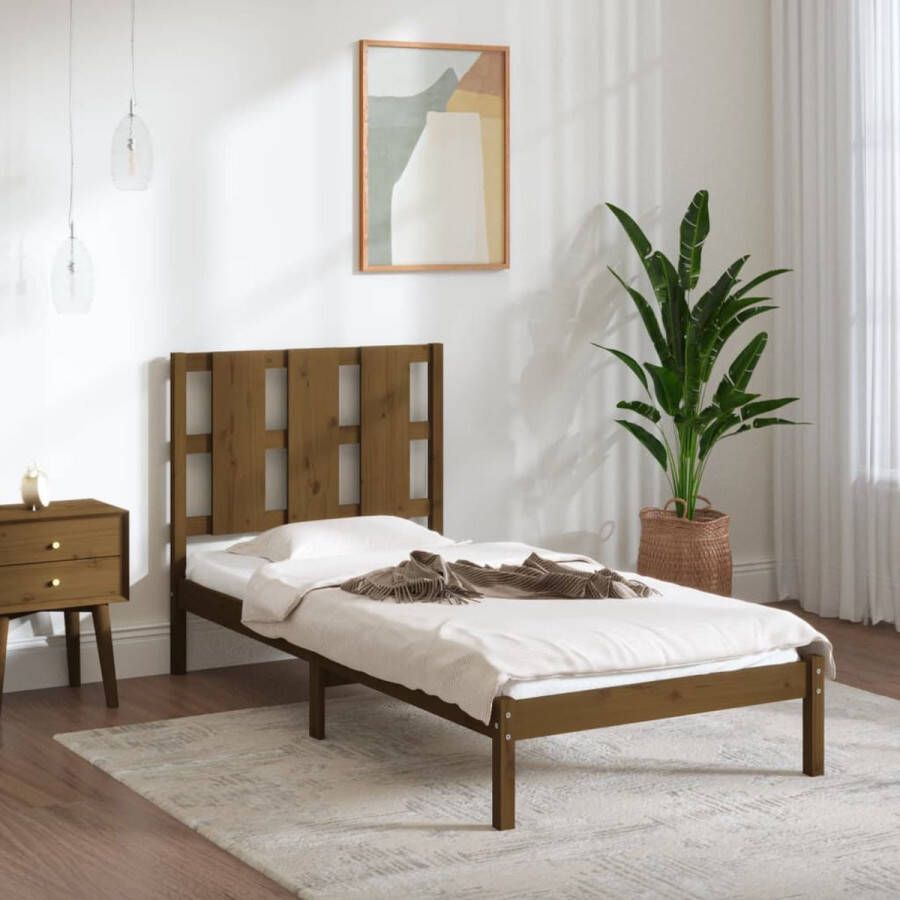The Living Store Bedframe massief hout honingbruin 75x190 cm 2FT6 Small Single Bedframe Bedframes Bed Bedbodem Ledikant Bed Frame Massief Houten Bedframe Slaapmeubel Eenpersoonsbed Bedden Bedbodems