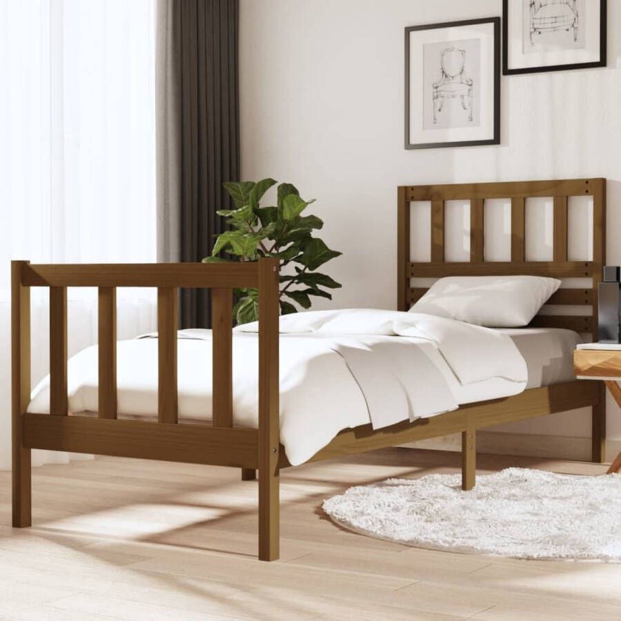 The Living Store Bedframe massief hout honingbruin 75x190 cm 2FT6 small single Bedframe Bedframes Eenpersoonsbed Bed Bedombouw Frame Bed Frame Ledikant Bedframe Met Hoofdeinde Eenpersoonsbedden Bedden