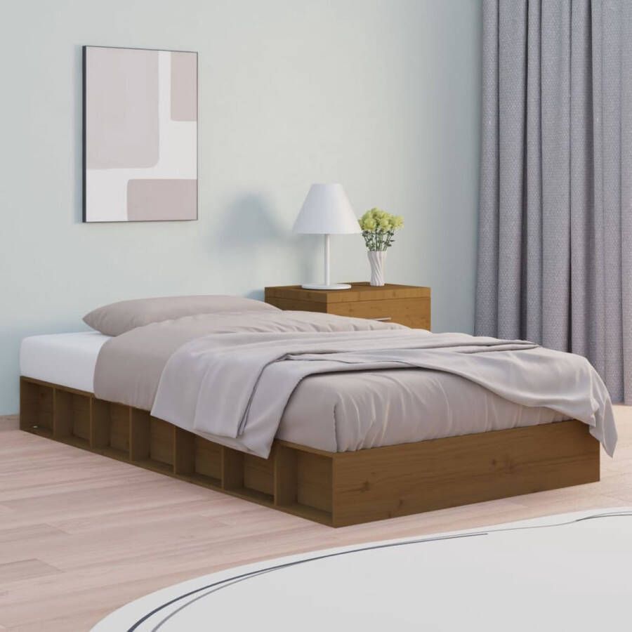 The Living Store Bedframe Grenen 192.5 x 93 x 21 cm Honingbruin Geschikt voor 75 x 190 cm Matras Montage vereist Massief Houten Bedframe Honingbruin Bedframe Enkel Bed Klein Tweepersoonsbed Bedframe Zonder Matras