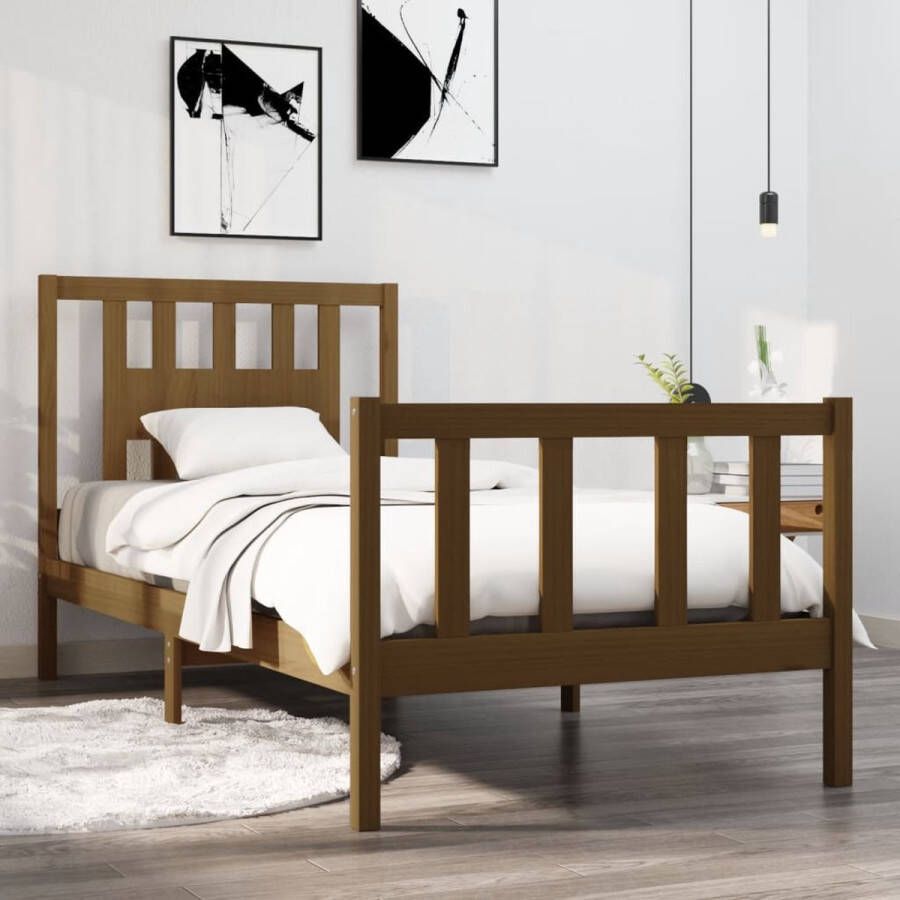 The Living Store Bedframe massief hout honingbruin 90x190 cm 3FT Single Bedframe Bedframes Eenpersoonsbed Bed Bedombouw Ledikant Houten Bedframe Eenpersoonsbedden Bedden Bedombouwen Ledikanten