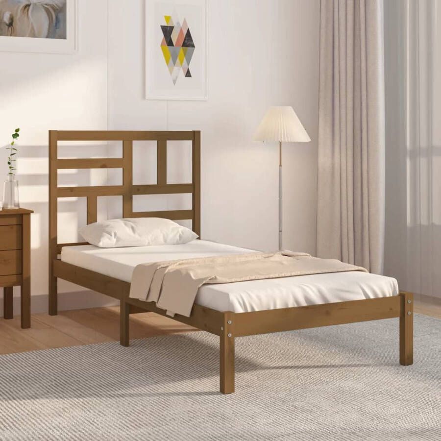 The Living Store Bedframe massief hout honingbruin 90x200 cm Bedframe Bedframes Bed Bedbodem Ledikant Bed Frame Massief Houten Bedframe Slaapmeubel Eenpersoonsbed Bedden Bedbodems