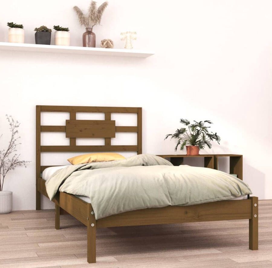The Living Store Bedframe massief hout honingbruin 90x200 cm Bedframe Bedframes Eenpersoonsbed Bed Bedombouw Frame Bed Frame Ledikant Bedframe Met Hoofdeinde Eenpersoonsbedden Bedden
