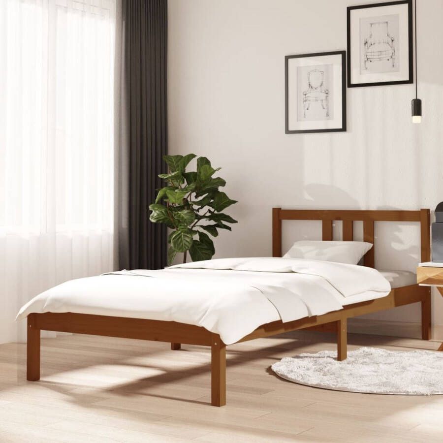 The Living Store Bedframe massief hout honingbruin 90x200 cm Bedframe Bedframes Bed Bedbodem Ledikant Bed Frame Massief Houten Bedframe Slaapmeubel Eenpersoonsbed Bedden Bedbodems