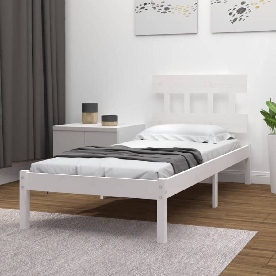 The Living Store Bedframe massief hout wit 100x200 cm Bedframe Bedframes Eenpersoonsbed Bed Bedombouw Frame Bed Frame Ledikant Bedframe Met Hoofdeinde Eenpersoonsbedden Bedden