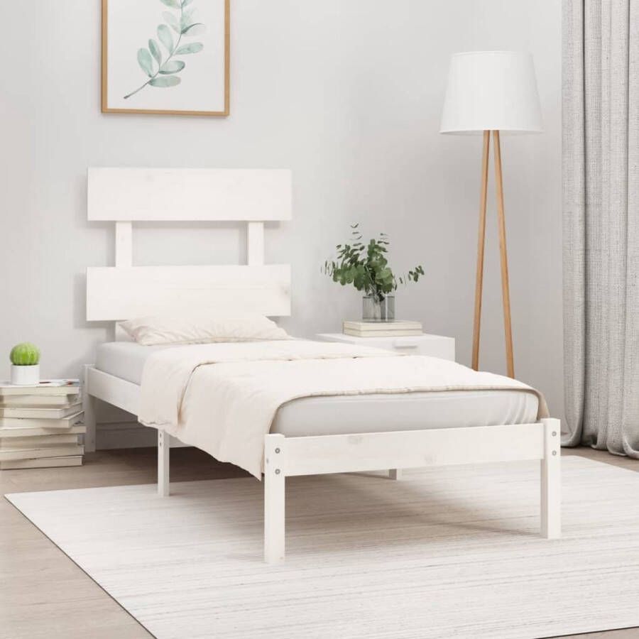 The Living Store Bedframe massief hout wit 100x200 cm Bedframe Bedframes Eenpersoonsbed Bed Bedombouw Frame Bed Frame Ledikant Bedframe Met Hoofdeinde Eenpersoonsbedden Bedden