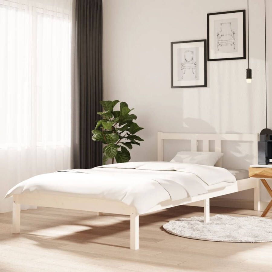 The Living Store Bedframe massief hout wit 100x200 cm Bedframe Bedframes Bed Bedbodem Ledikant Bed Frame Massief Houten Bedframe Slaapmeubel Eenpersoonsbed Bedden Bedbodems