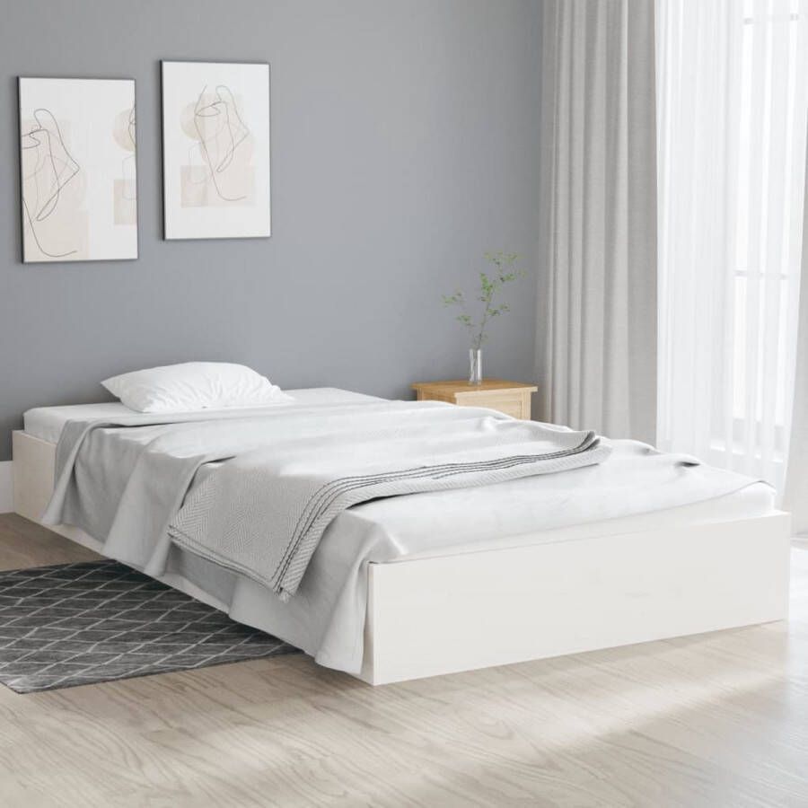 The Living Store Bedframe massief hout wit 100x200 cm Bed