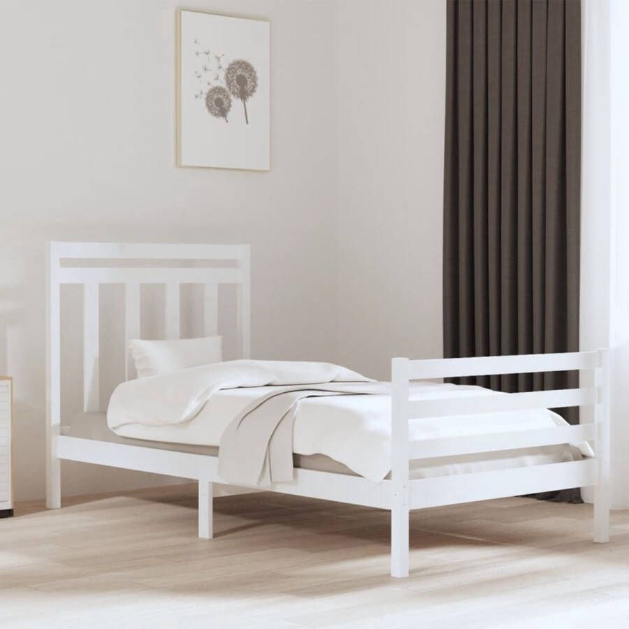 The Living Store Bedframe Grenenhout Wit 205.5 x 105.5 x 31 cm Geschikt voor matras 100 x 200 cm Montage vereist Incl hoofdeind Bedframe Grenenhouten Bed Wit Bed Tweepersoons Bed Boxspring Bed - Foto 2