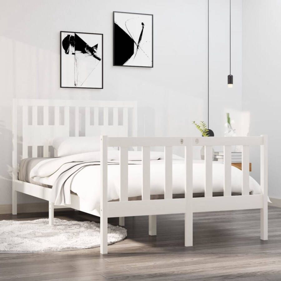 The Living Store Klassiek Bedframe Hout 195.5 x 126 x 100 cm Geschikt voor 120 x 190 cm matras wit Klassieke Bed Frame Houten Bed Frame Wit Bed Frame Bed Frame 120x190 Tweepersoons Bed Frame