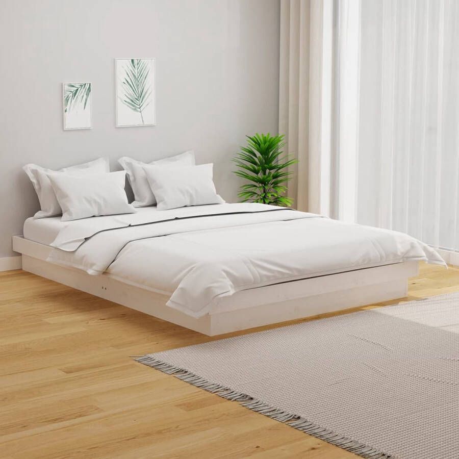The Living Store Houten Bedframe Rustieke Charme Bedframe Afmeting- 194 x 123.5 x 21 cm Kleur- wit Materiaal- massief grenenhout Houten Bed Frame Massief Grenenhout Rustieke Stijl Wit Bed Frame Tweepersoonsbed