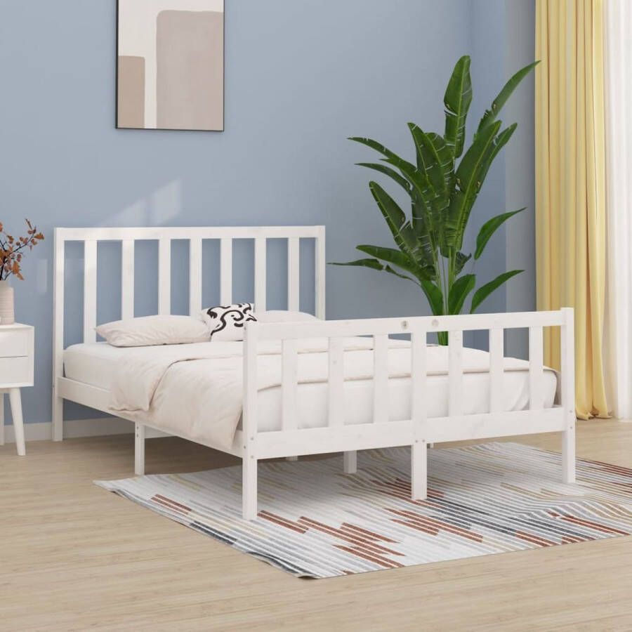 The Living Store Bedframe Grenenhout Wit 195.5 x 125.5 x 69.5 cm Multiplex Lattenbodem Geschikt voor 120 x 190 cm Matras Houten Bed Frame Wit Bed Frame Tweepersoons Bed Frame Bed Frame 120x190 Grenenhout Bed Frame