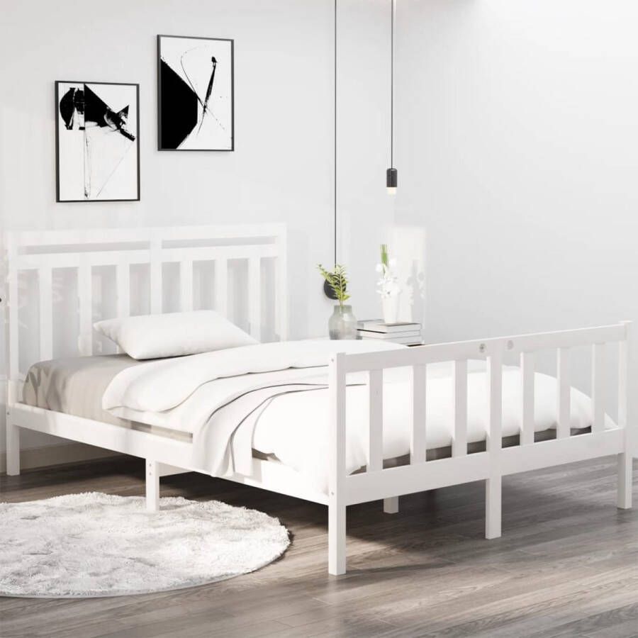 The Living Store Bedframe massief hout wit 120x190 cm 4FT small double Bedframe Bedframes Tweepersoonsbed Bed Bedombouw Dubbel Bed Frame Bed Frame Ledikant Bedframe Met Hoofdeinde Tweepersoonsbedden