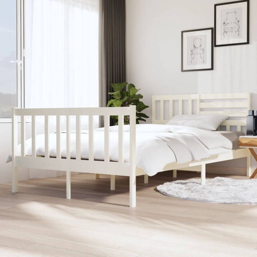 The Living Store Bedframe massief grenenhout wit 120x200 cm Bedframe Bedframes Tweepersoonsbed Bed Bedombouw Dubbel Bed Frame Bed Frame Ledikant Bedframe Met Hoofdeinde Tweepersoonsbedden - Foto 3